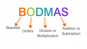 BODMAS: Brackets, Orders, Division or multiplication, Addition or subtraction